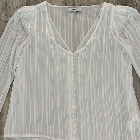 Vici - 2 Layer Sheer White Blouse with Gorgeous Silver Trim - Picture 2 of 7